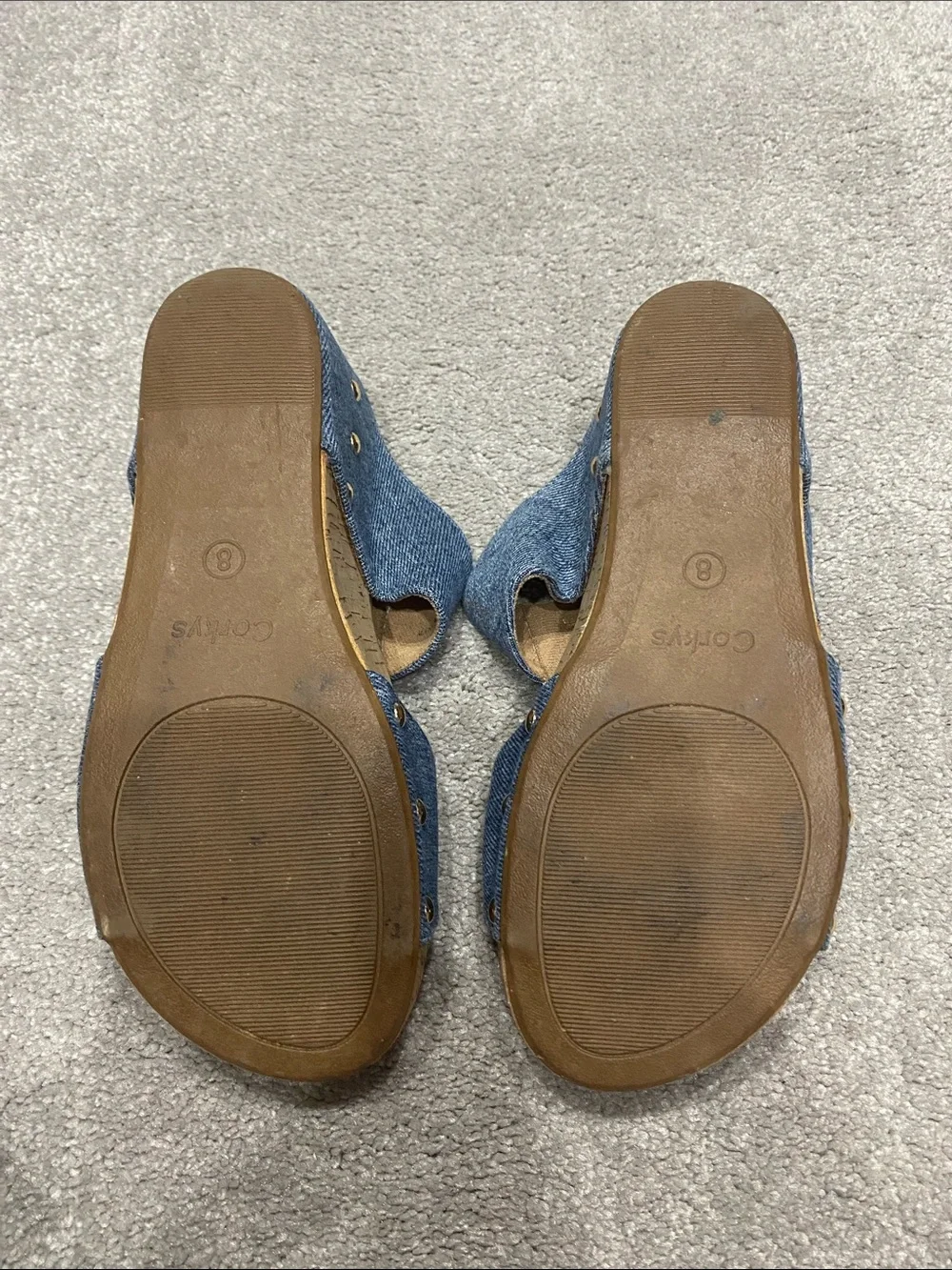 Corkys Denim Gold-Zip Slide Sandals - Blue